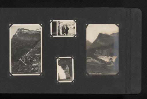 Four photographs, including two postcards, of the mountains around Geiranger