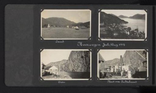 Four photographs, one of which is a postcard, of places in Norway