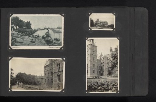 Three photographs and a photomechanical postcard of Copenhagen and Rosenborg Castle