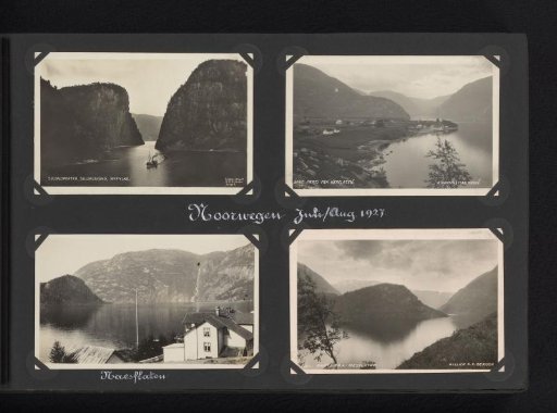 Four photographs, three of which are postcards, of places in Norway