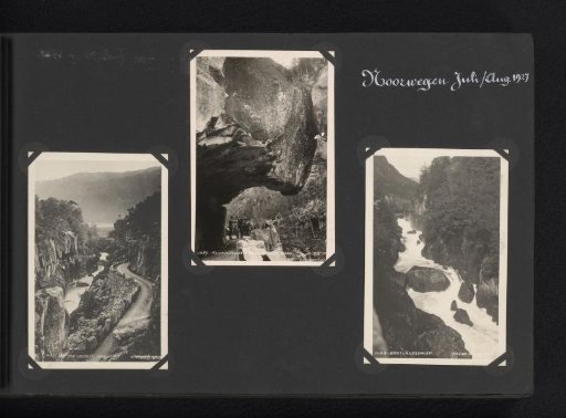Drie fotografische prentbriefkaarten van het landschap bij Brattlandsdalen