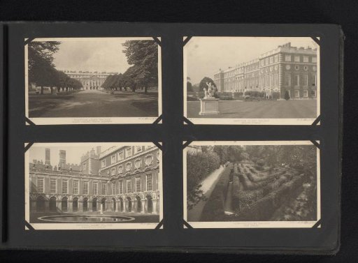 Four photomechanical postcards of Hampton Court Palace and surrounding gardens