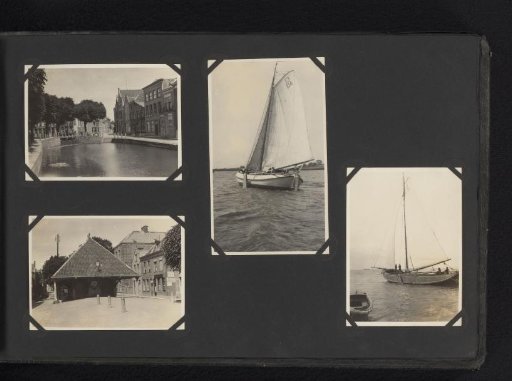 Four photographs of Schoonhoven and of sailing ships