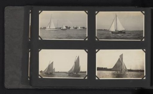 Four photographs of sailing ships, likely on the Lek