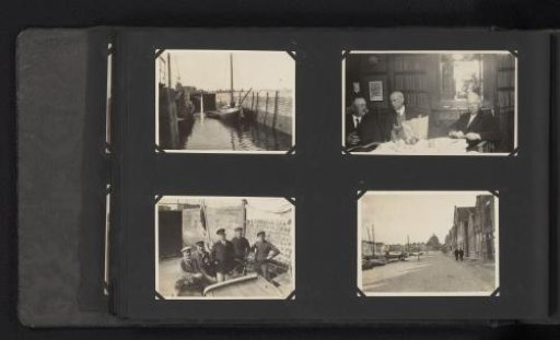 Four photographs of sluices, men on board a ship and a Dutch city