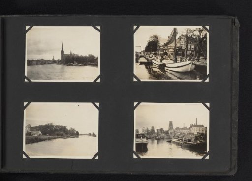 Four photographs of the sailing boat De Snits and rivers in the Netherlands