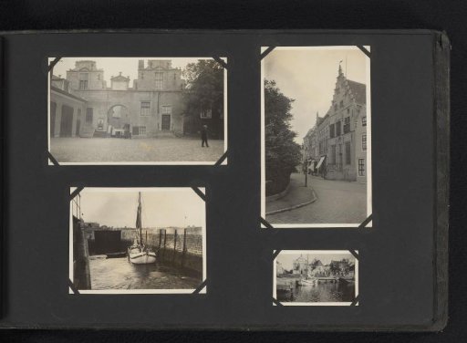 Four photographs of a boat trip with the sailing boat De Snits and houses in the Netherlands