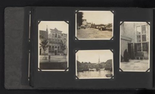 Four photographs of the sailing boat De Snits and houses in the Netherlands