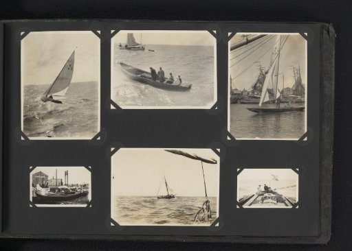 Six photographs of a boat trip on a sailing ship with Co Boelen