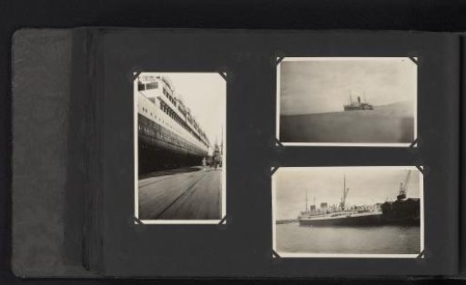Three photographs of the ship Tambora and another passenger ship