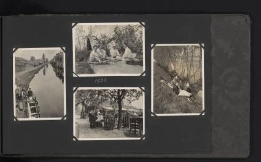 Four photographs of a boat trip and picnics