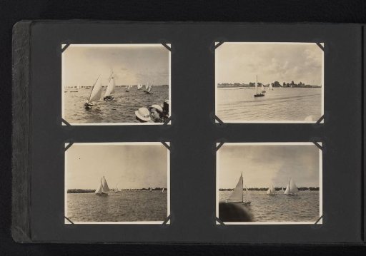 Four photographs of sailing boats on a lake