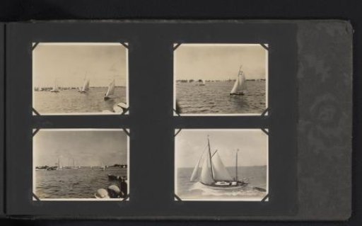 Four photographs of sailing boats on a lake