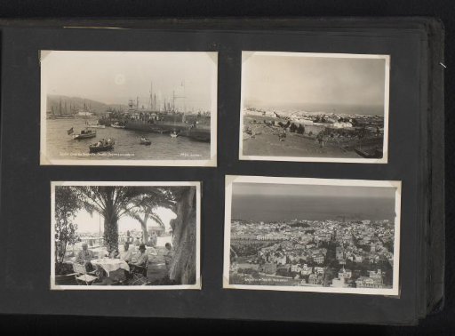 Vier foto's, waarvan twee prentbriefkaarten, van Santa Cruz de Tenerife en de familie Van den Berg aldaar