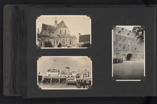 Three photographs of the church in Brouwershaven, the ferry to Zierikzee, and the abbey of Middelburg