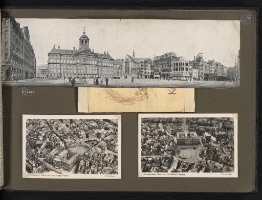 Two Aerial Photographs and a Photomechanical Print of a Panoramic Photograph of the Dam, a Folder Containing Ten Photomechanical Postcards with Photoreproductions of Prints and Paintings of the Dam and Twelve Photographs of the Interior of the Palace on the Dam