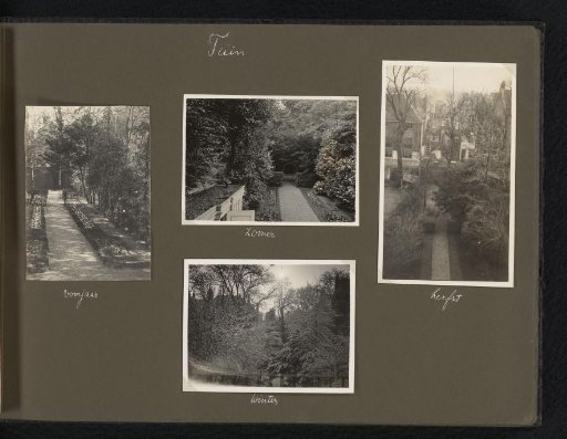 Four photos of the garden at Keizersgracht 806-808 in the four seasons