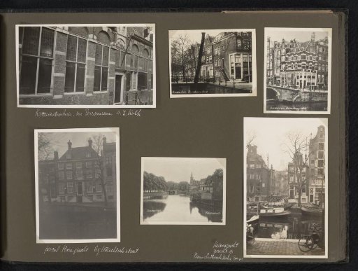 Six photos of buildings and canals in Amsterdam