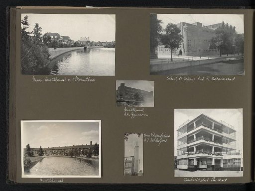Three photographs and three photomechanical prints of buildings in Amsterdam-Zuid and of the Telegraafgebouw