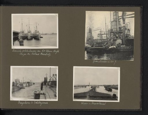 Three photographs and a photomechanical print of locks and harbors in Amsterdam