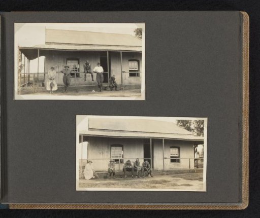 Group of men and women, including Arendina van den Berg, at a house in South Africa