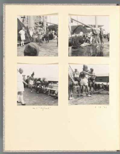 Four views of a play about Neptune and Amphitrite on the deck of the M.S. Nijkerk on the occasion of crossing the equator