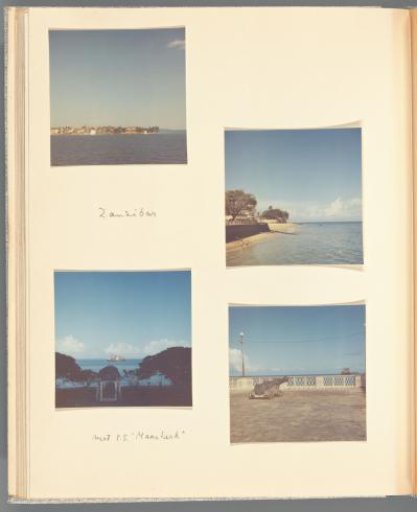 Four views of the coast of Zanzibar, one with the S.S. Maaskerk in the background