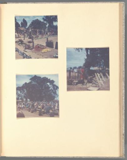 Three views of a market with food and crafts, presumably in Kenya
