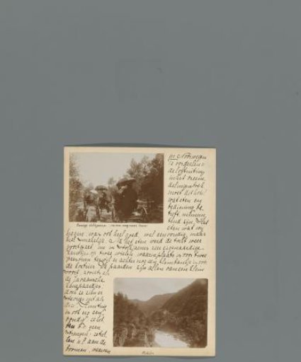 Tenth Page of a Diary of a Journey Through Norway with Two Photos of Carriages on the Way to Osen and a View of Skotifos