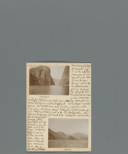 Twelfth page of a diary of a journey through Norway with two photos of the fjord at Suldal