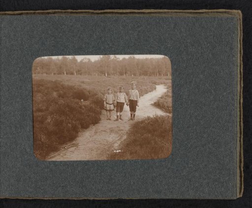 Three children of the Van den Berg family on the heath at Huis ter Heide
