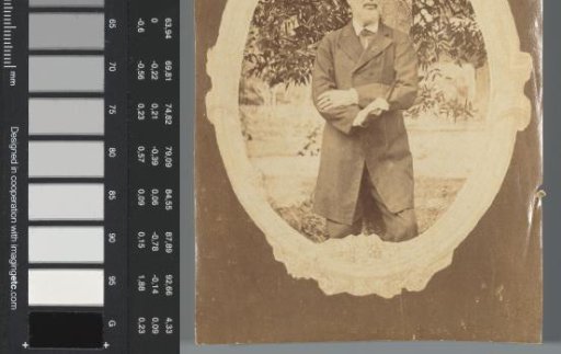 Portrait of Karel Fredrik Holle against a tree in a cartouche