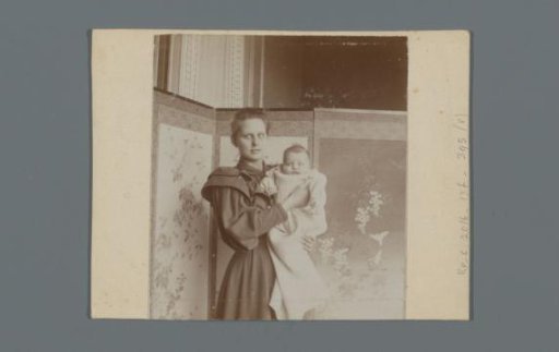 Portrait of an unknown woman with a baby for a room screen