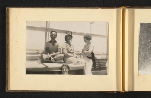 Three women and a man on board a ship