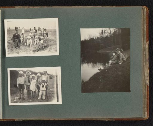 Three photos of the Onnen-Van den Berg family at the beach and Pieter and Frank Furnée at a lake