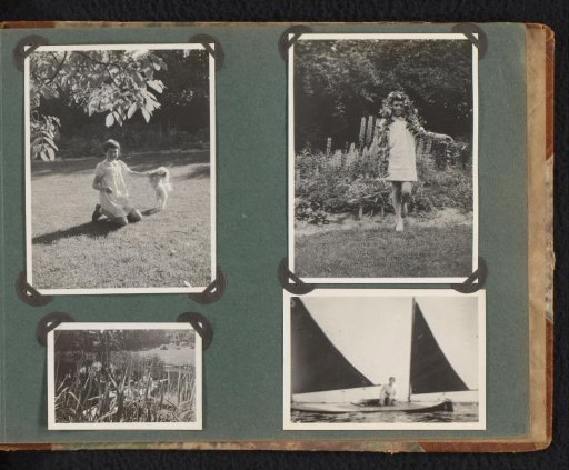 Four photographs of a girl and a boy in a sailboat, members of the Onnen-Van den Berg family