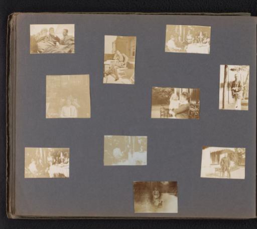 Family and friends of the Onnen-van den Berg household in a garden, on a boat, and at a tennis court