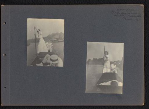 Three people in a rowing boat on the Thames, including Ella and Winny Uhlenbeck