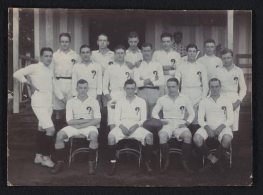 Portrait of a football or rugby team with a member from the vicinity of the Onnen family in Surabaya