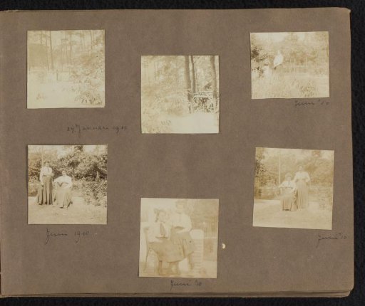 Six photographs of snow in Hilversum and members of the Onnen family in the garden, Hilversum