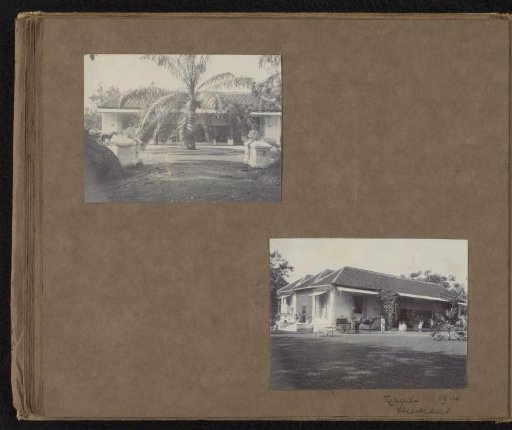Two photographs of a house in Semarang with two children and a servant