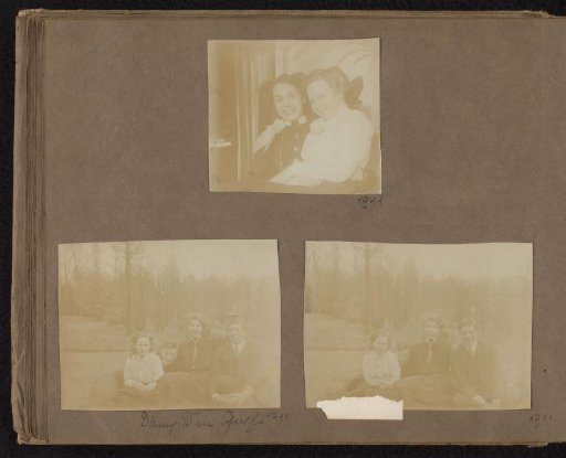 Three photos of Loentje Onnen and Winny Uhlenbeck, also with other friends