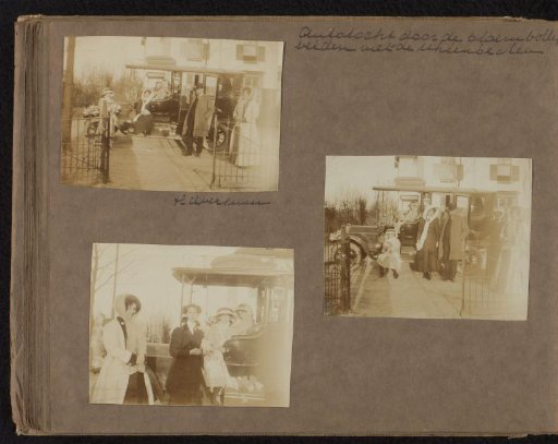 Three photos of Loentje and Milly Onnen with the Uhlenbeck family by a car