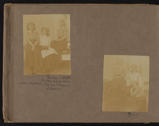 Two group portraits of Milly and Loentje Onnen with a friend