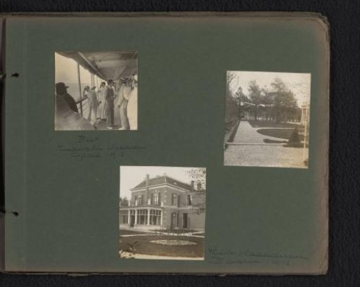 Company on a ship's deck in the Indian Ocean and views of Huis Vlaanderen in Baarn