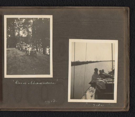 Two photographs of members of the Onnen-Van den Berg family during a picnic at the Oud Naarden estate and on a boat on the Loosdrechtse Plassen
