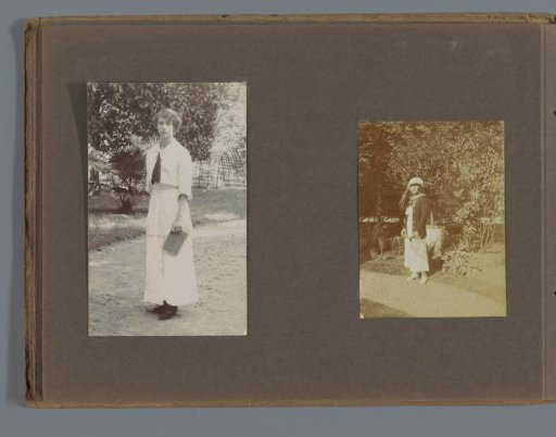 Two unknown young women in a garden, likely in the Dutch East Indies