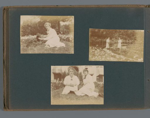 Loentje Onnen with a friend, an older woman and a dog in a garden or park