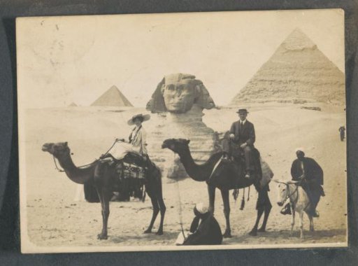 Norbertus Onnen with an Unknown Woman on a Dromedary at the Sphinx and the Pyramids of Giza