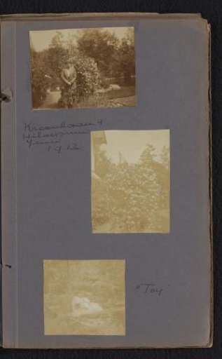 Unknown woman with two dogs, named Zeppelin and Toy, in the garden of the residence at Kroonlaan 4 in Hilversum